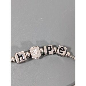 Silver Tone Hope Bracelet Rhinetsone Beaded Spell Out‎ Adjustable 7-9 in